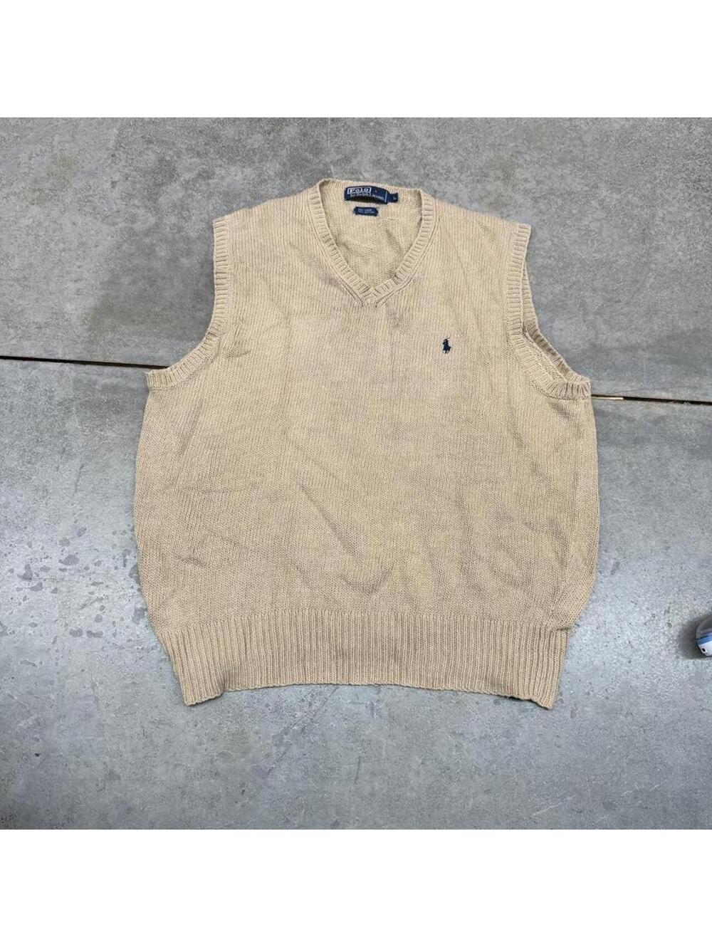 vintage polo ralph lauren beige small logo knit sweater vest size large